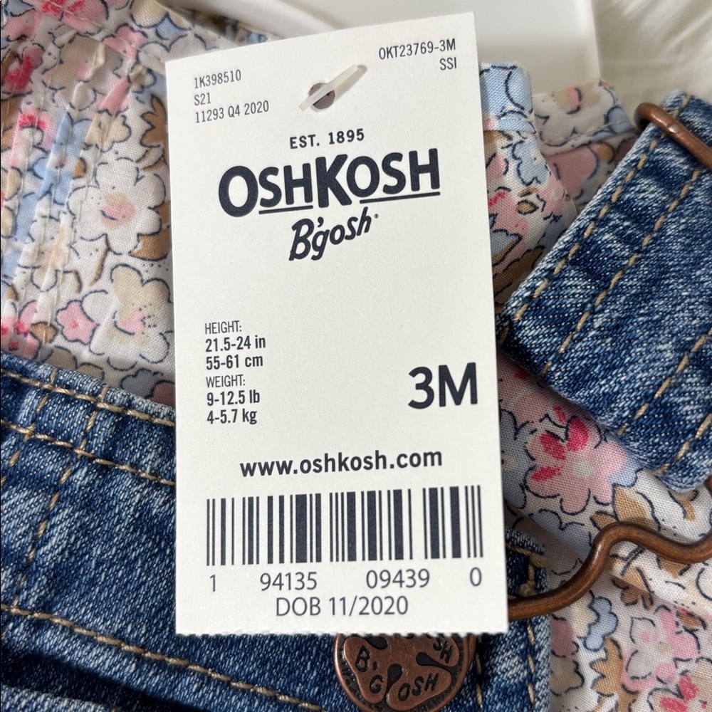 OshKosh B'gosh Floral and Blue 2 piece Overall set for Baby - Picture 3 of 8